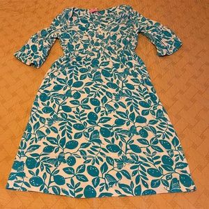 Lilly Pulitzer White & Aqua V-necked Cotton Dress